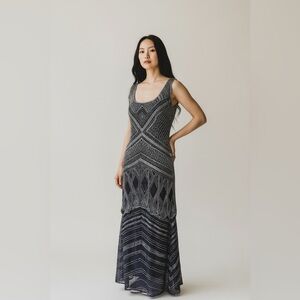 Theia Beaded Art Deco Embroidery Maxi Dress